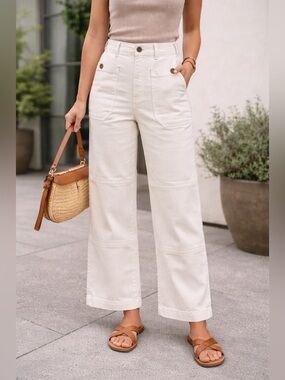 FRAME Le Slouch Utility Patch Pants Ecru Size 25 Wide Leg NWOT